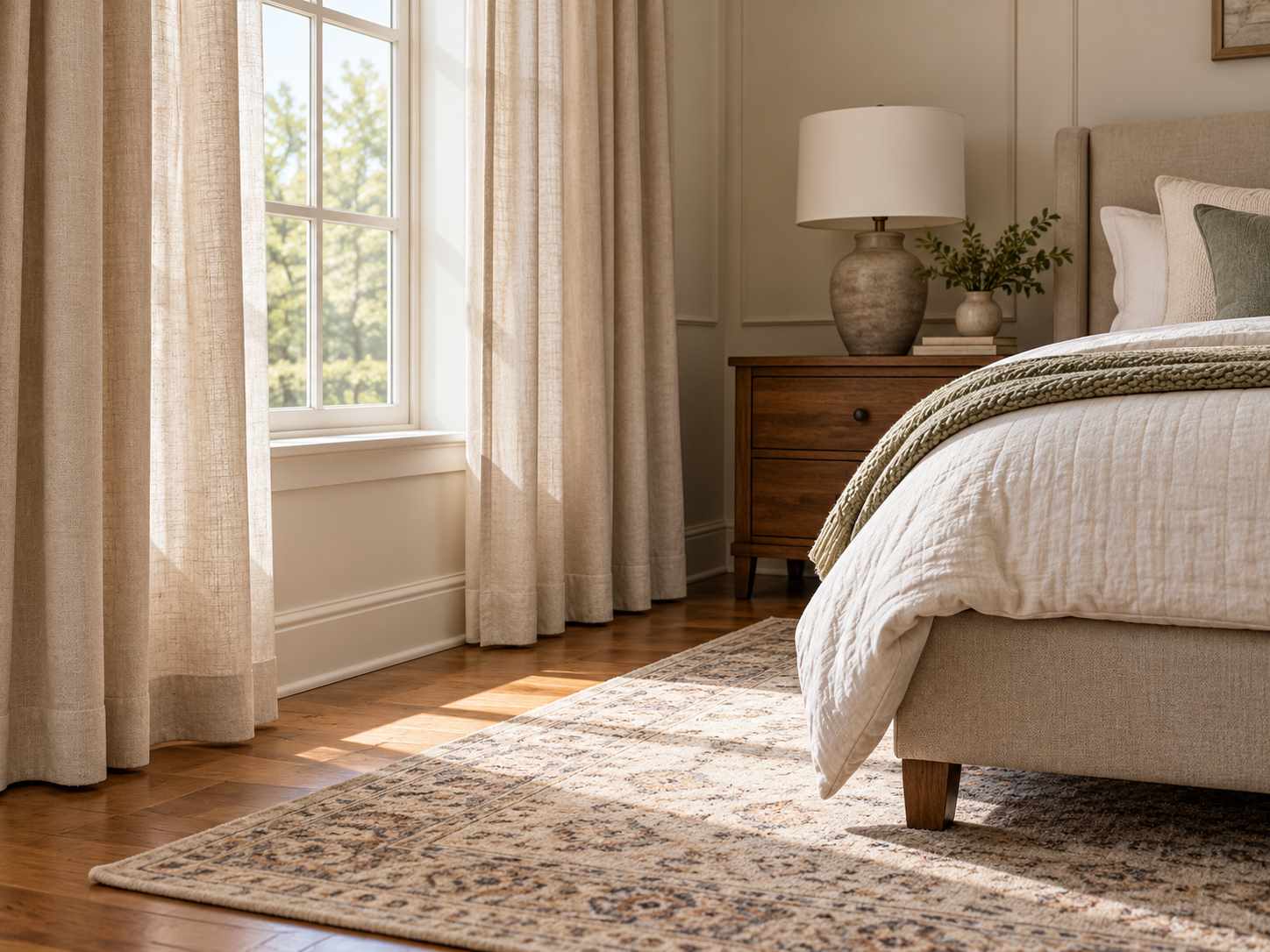 Practical curtain hem above a clear floor