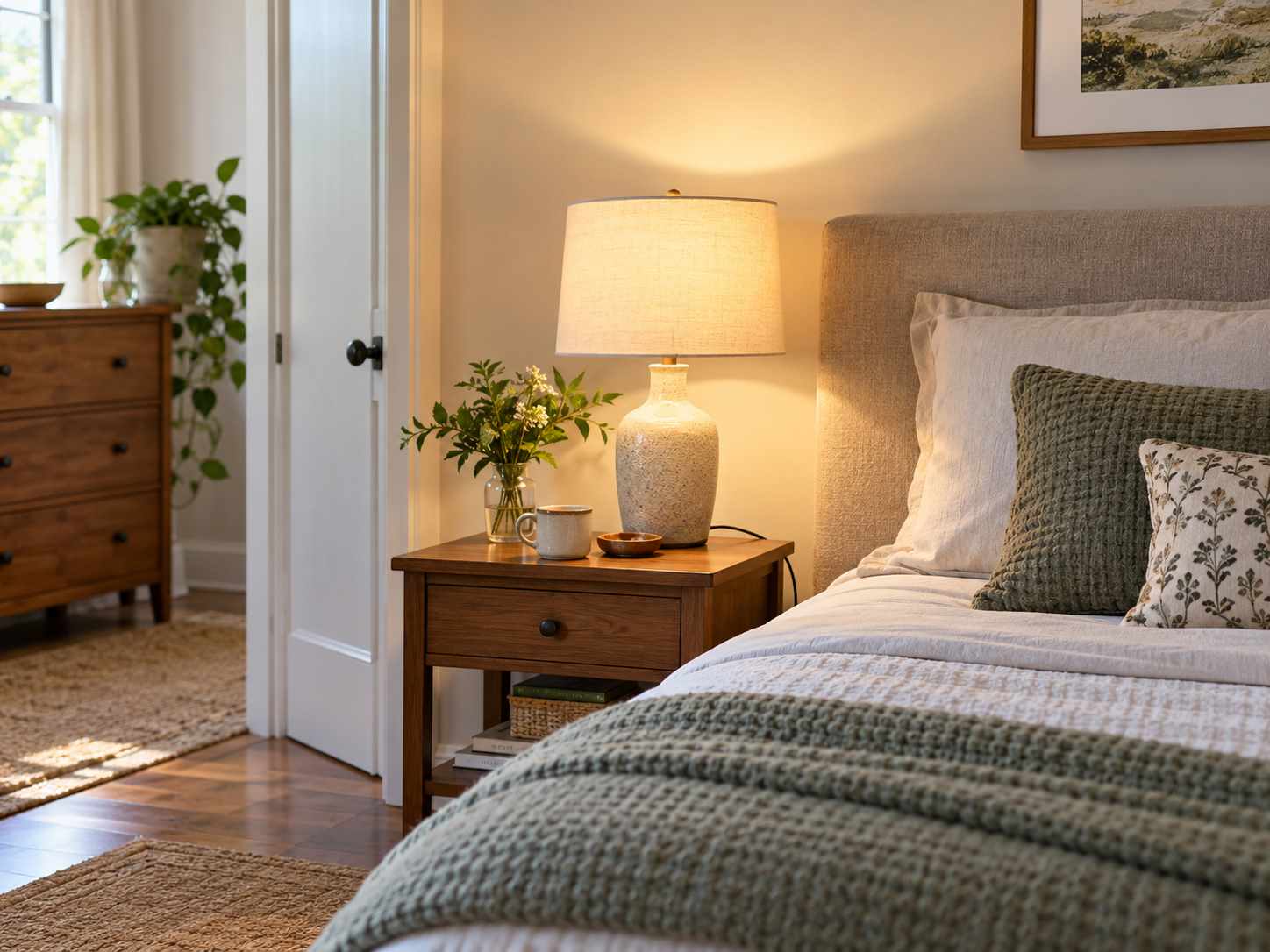 Suitable bedside lamp brought into a practical arrangement