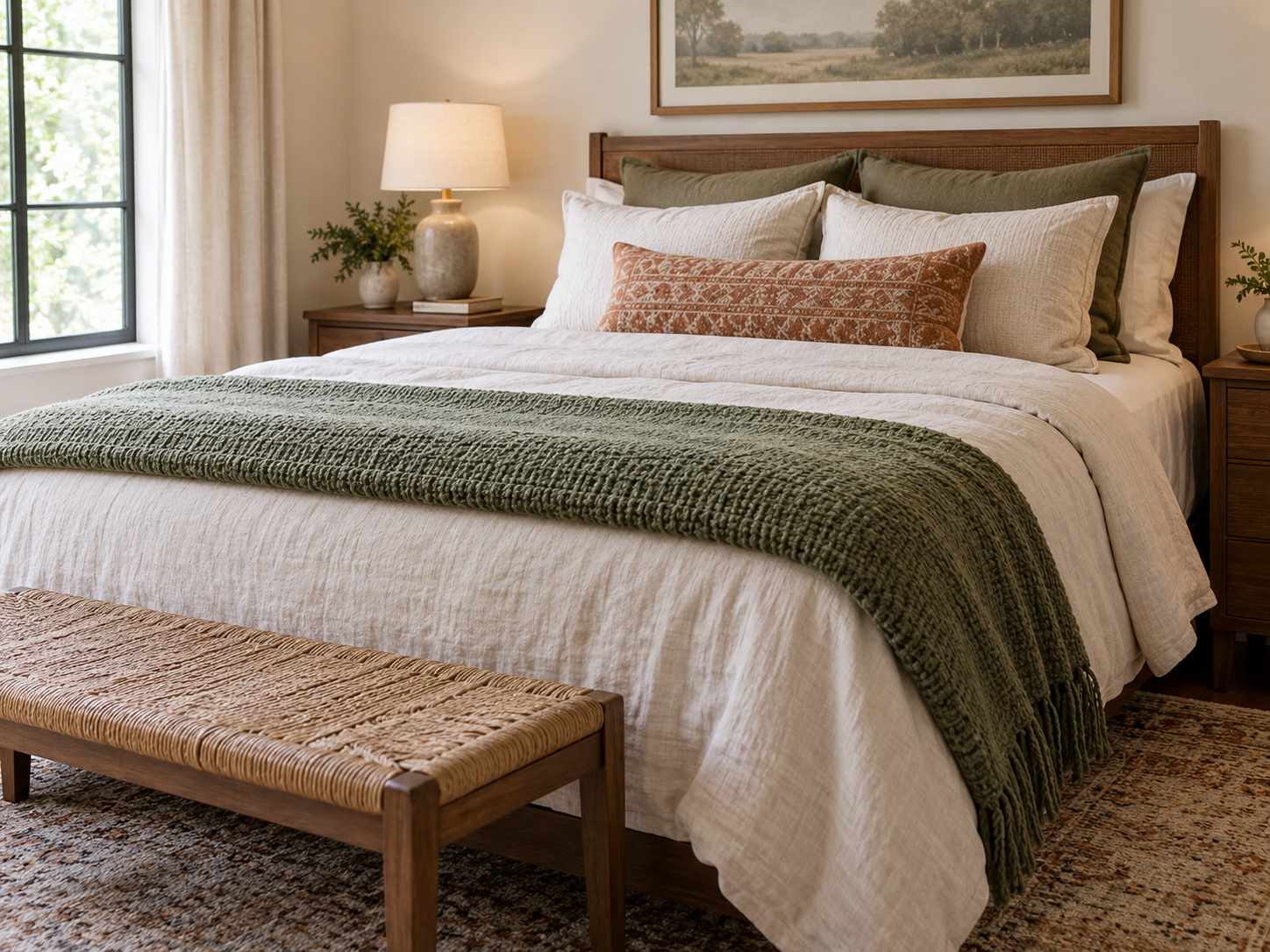 Spare blanket folded across the bed