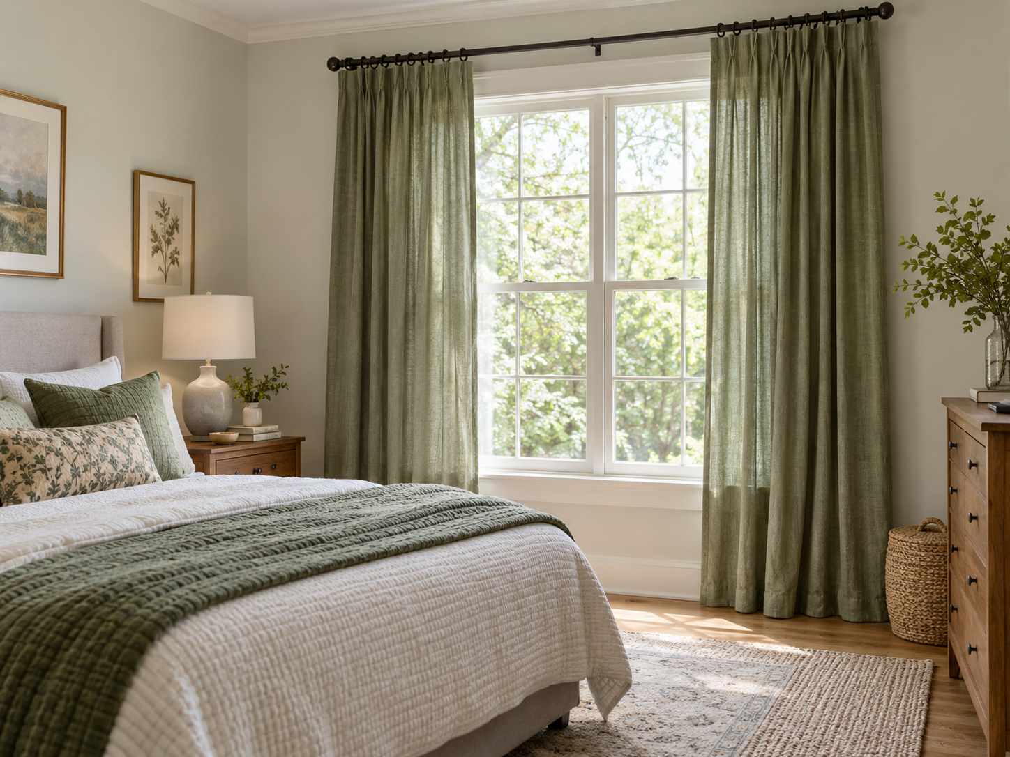 Clean carefully hung curtains at a bedroom window