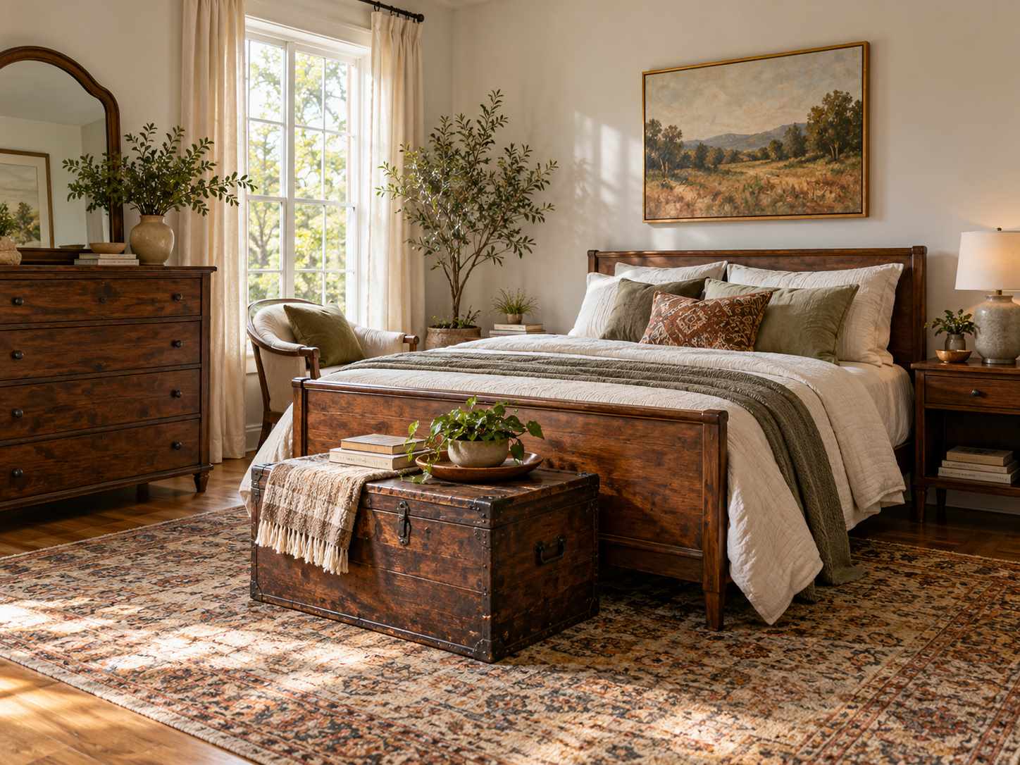 Secondhand-style bedroom furniture with useful proportions