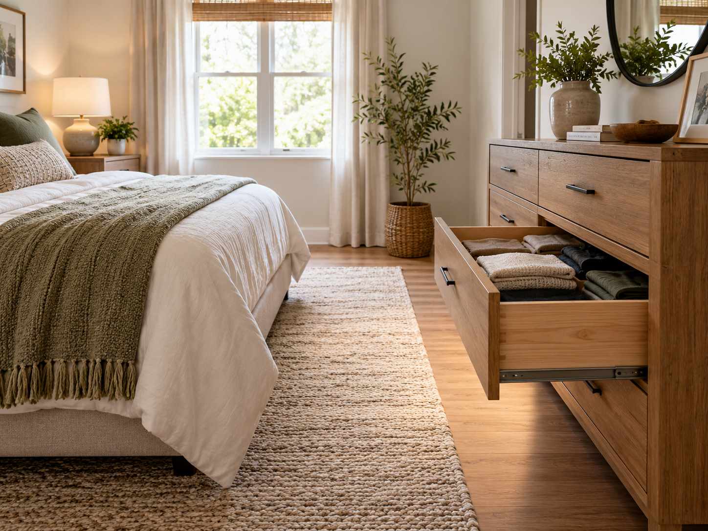 Shallow dresser with space to open drawers
