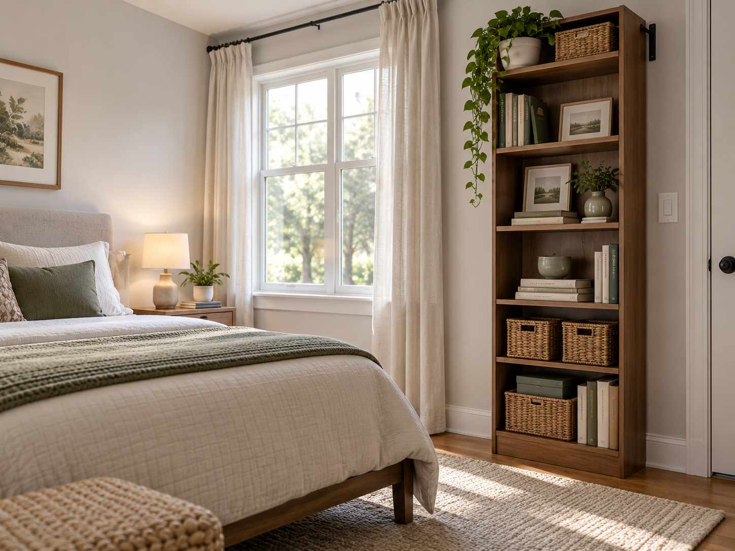 Vertical bedroom storage with accessible shelves