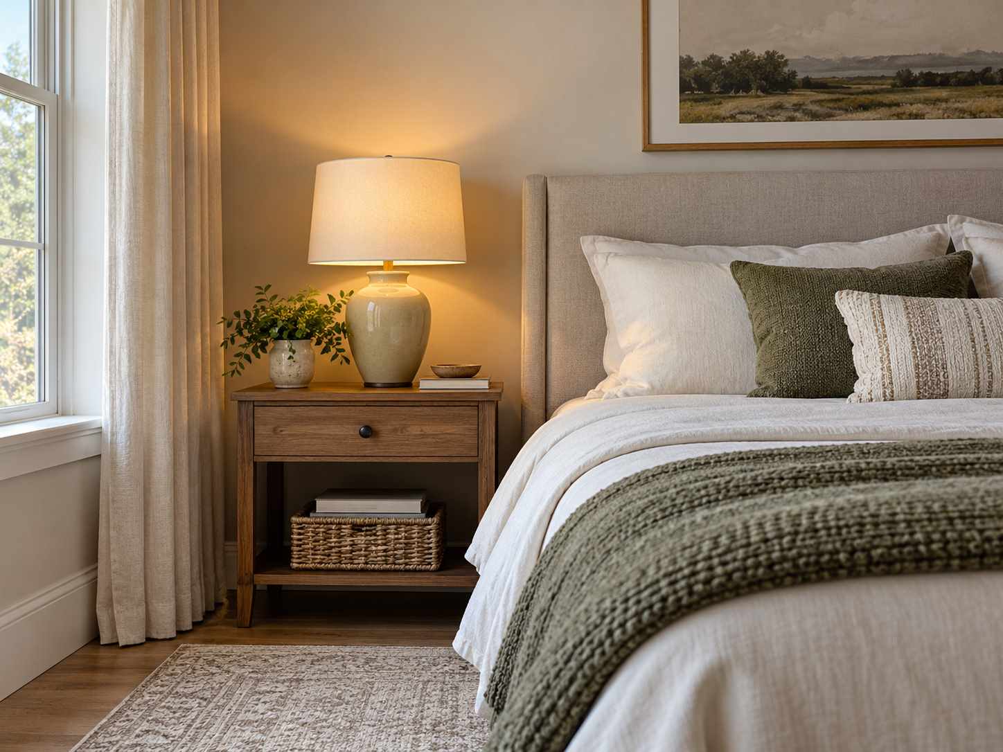 Improved bedside lamp lighting a practical surface