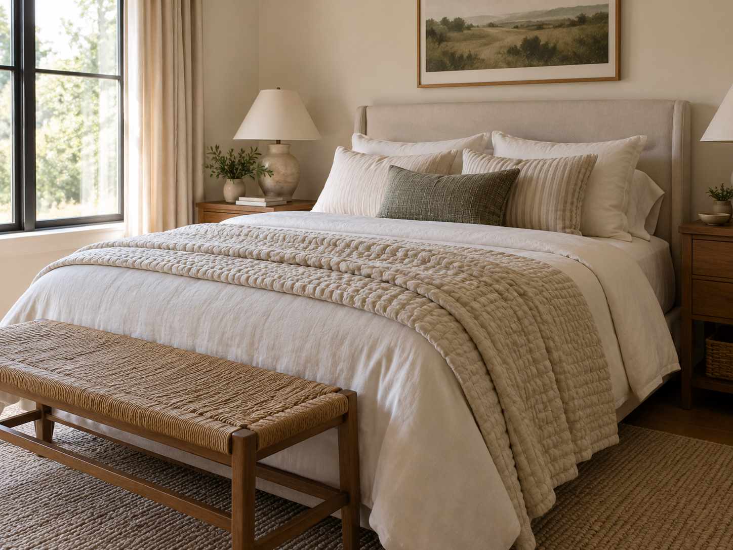 Textured bedding layer adding depth without strong pattern