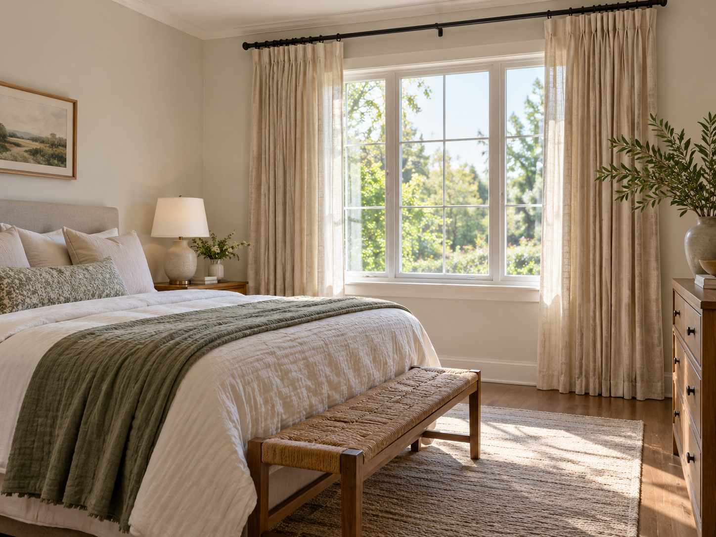 Window treatment moving freely beside a bed