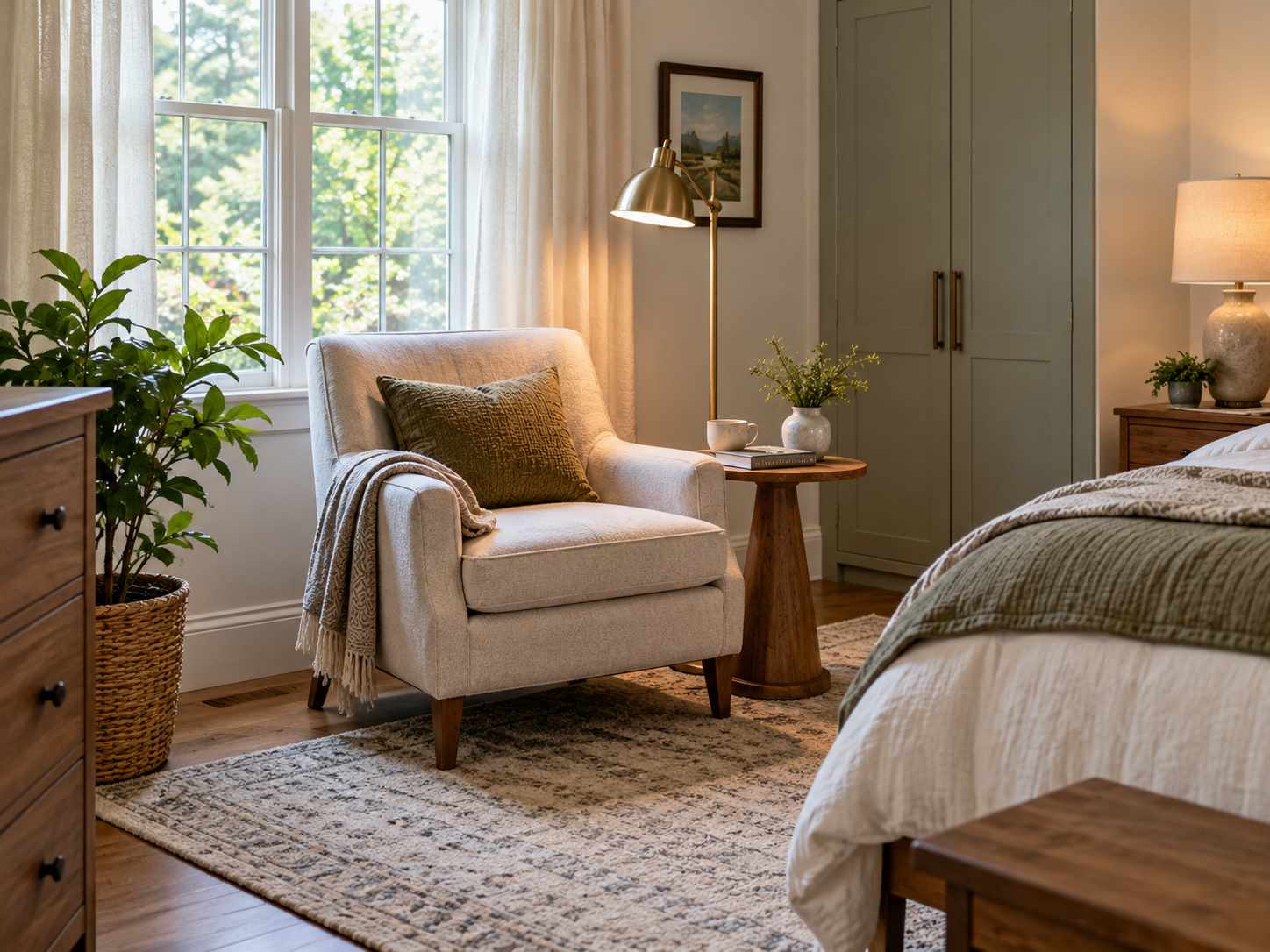 Complete reading corner with chair, lamp and table