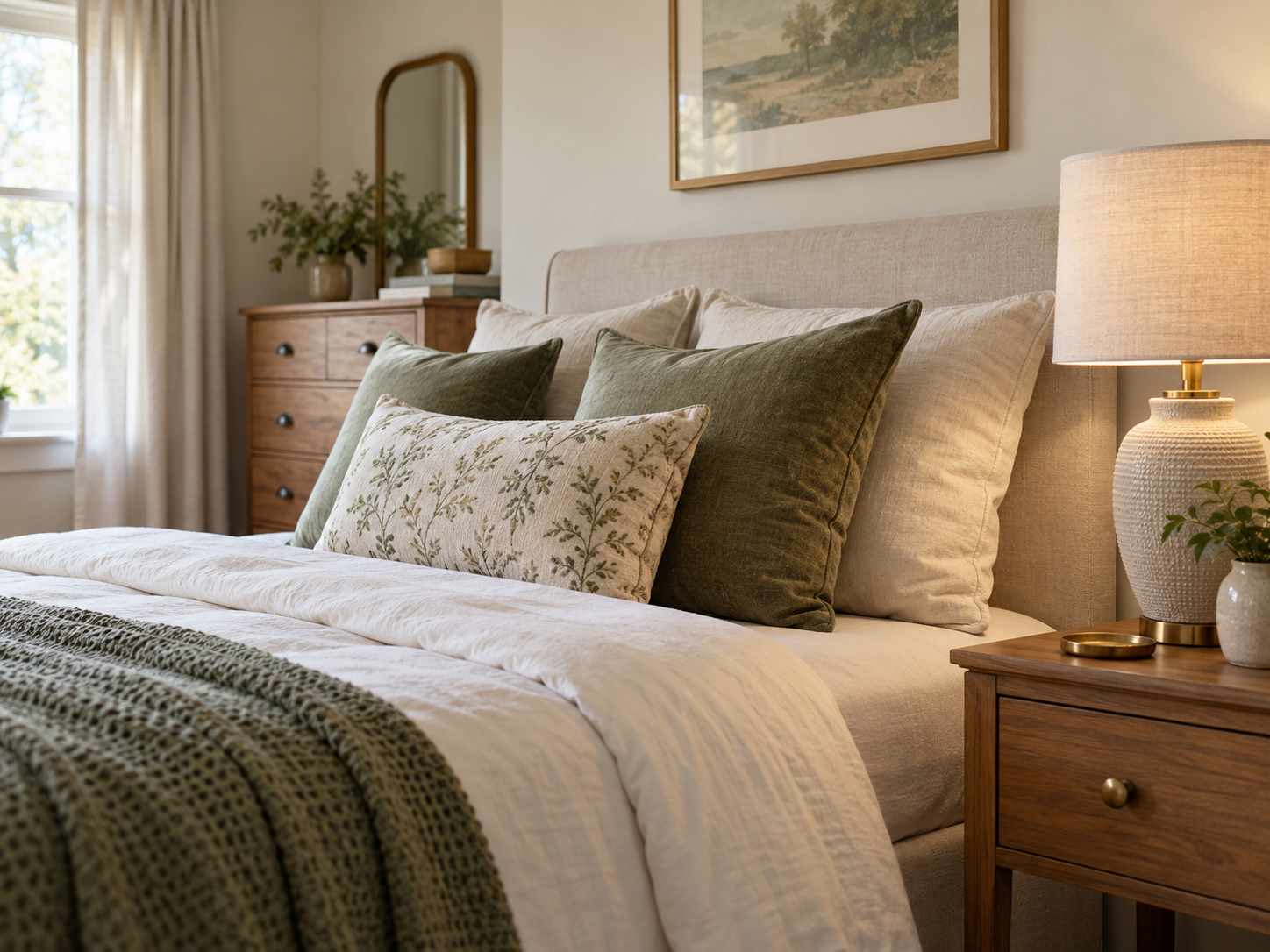 Refreshed small cushion detail on a bed