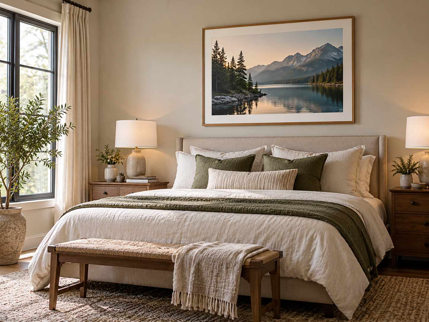 Personal landscape image as the main bedroom artwork