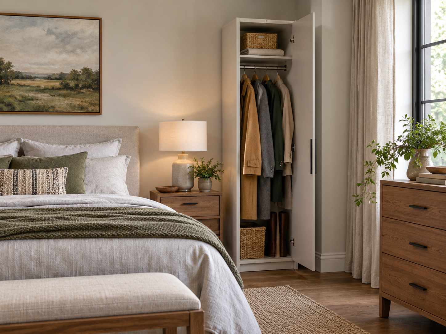 Narrow wardrobe serving a defined clothing category
