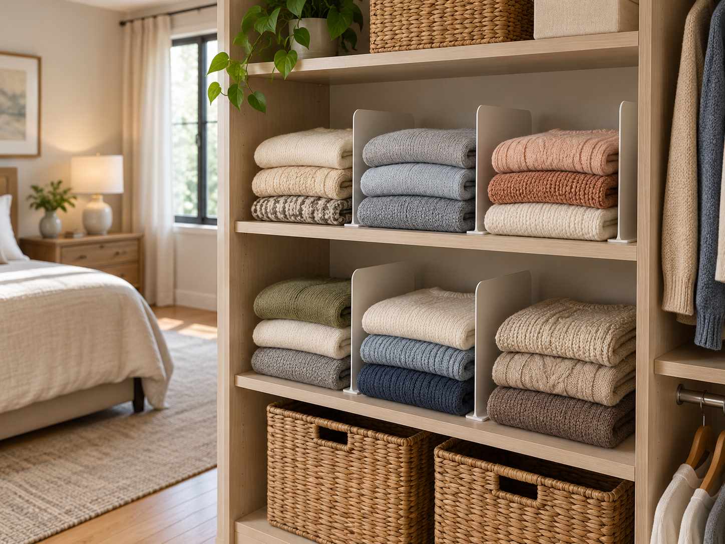 Shelf dividers supporting folded knitwear