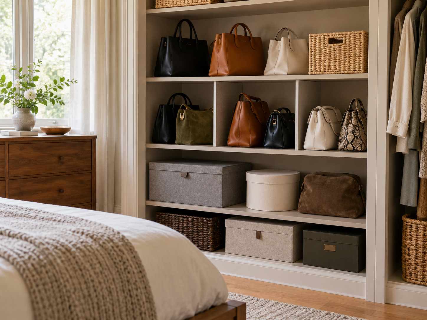 Bags stored with room to keep their shapes