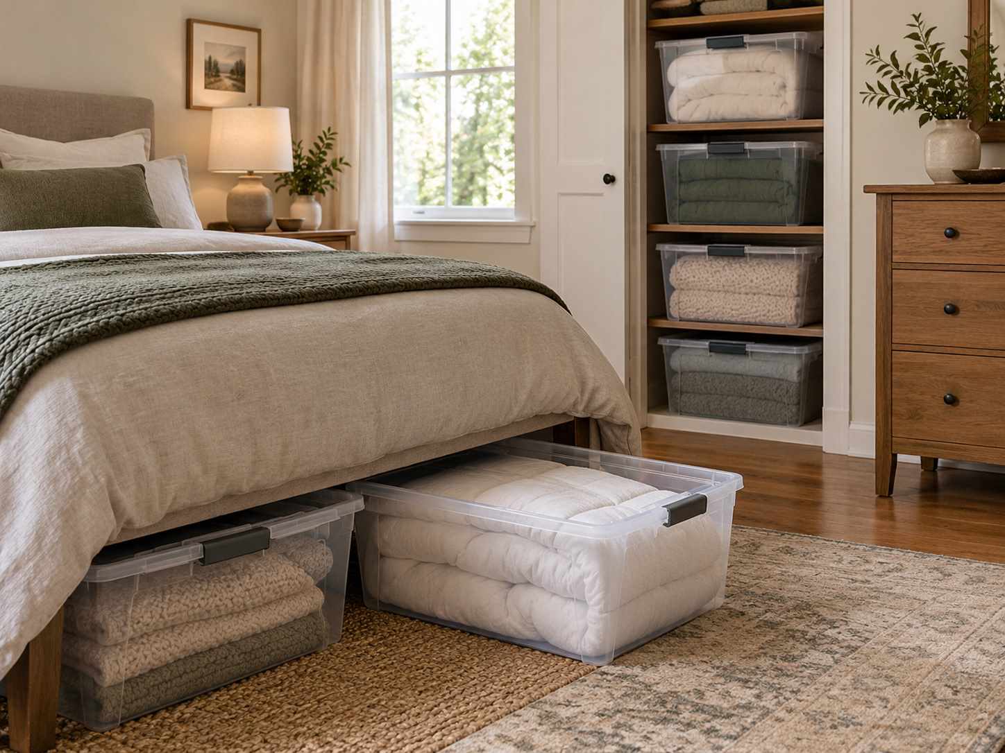 Seasonal textiles in defined dry storage