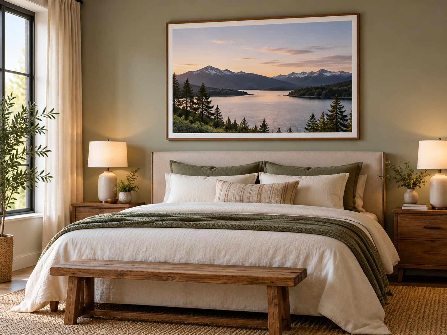 Personal landscape photograph as a bedroom focal piece