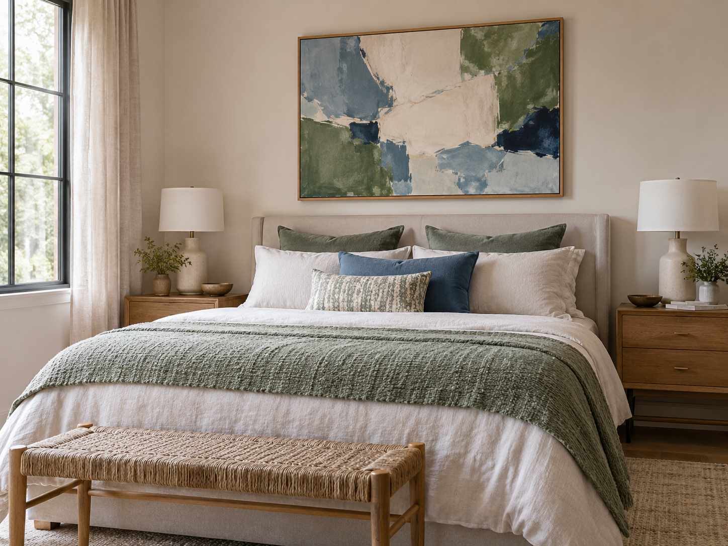 Abstract artwork using colors from the bedding